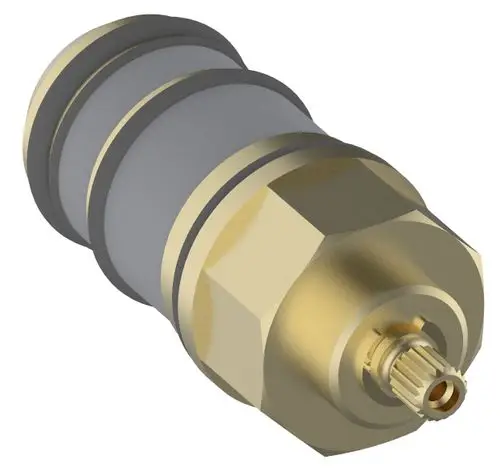 Ersatzteil von Keuco, mit gewindeförmigem Ende und einem zylindrischen Körper, der mehrere Rillen aufweist. Materialmix aus Metall und Kunststoff.